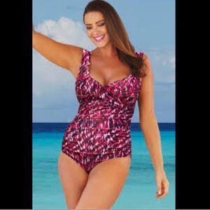Tropiculture Sweetheart Crossover Tummy Control Sphinx Pink Print One Piece US22